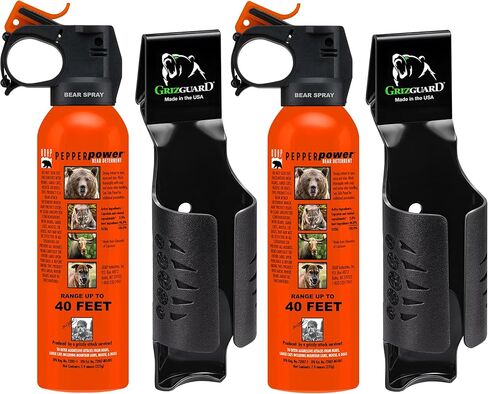 UDAP Pepper Power Bear Spray رادع للدفاع عن النفس مع حافظة حماية Griz للتخييم، والمشي لمسافات طويلة، وصيد الأسماك، ونمط انفجار قوي، حاجز ضباب 30 قدمًا، 12DCH، 7.9 أونصة، عبوتان in Kuwait
