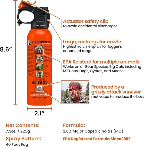 UDAP Pepper Power Bear Spray رادع للدفاع عن النفس مع حافظة حماية Griz للتخييم، والمشي لمسافات طويلة، وصيد الأسماك، ونمط انفجار قوي، حاجز ضباب 30 قدمًا، 12DCH، 7.9 أونصة، عبوتان in Kuwait