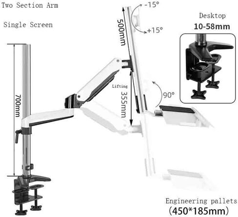 Monitor Arm White Clip Table Monitor Stand Arm Dual Arm with Tray for 15-27 Inch Single Screen Monitor Mount Arm in Kuwait