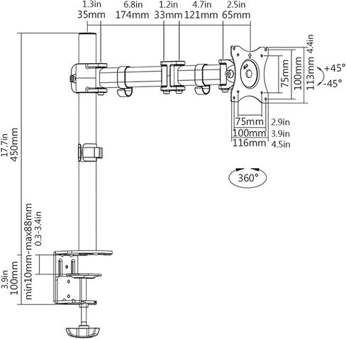 ذراع شاشة واحدة، حامل شاشة قابل للتعديل على سطح المكتب، حامل شاشة قابل للتعديل، حامل ذراع للشاشة يناسب الشاشات مقاس 13 إلى 32 بوصة، ذراع تثبيت الشاشة مقاس 75 × 75/100 × 100 in Kuwait