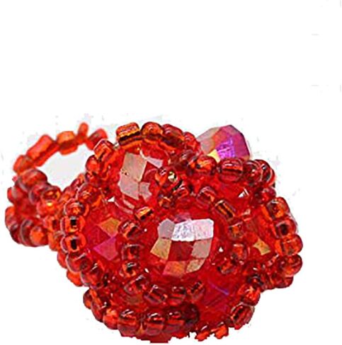 Handmade Blooming Rose Flower Crystal Stretch Ring Elastic Rope with Colorful Crystal Beads Adjustable Statement Ring in Kuwait