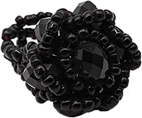 Handmade Blooming Rose Flower Crystal Stretch Ring Elastic Rope with Colorful Crystal Beads Adjustable Statement Ring in Saudi Arabia