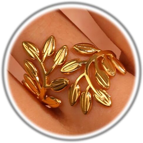 Gold Stackable Rings for Women No Tarnish,Dainty Branch Leaves Stacking Finger Ring Adjustable Open Plant Leaf Wrap Ring Boho Jewelry in Saudi Arabia
