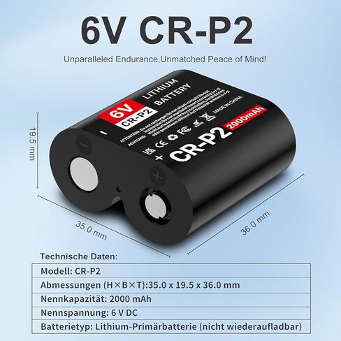 بطارية CR-P2، 6 فولت 2000 مللي أمبير في الساعة متوافقة مع الكاميرات ووحدات الفلاش وأضواء الطوارئ وبطارية ليثيوم بديلة للصور 223A، DL223A، EL223AP، 2CR-P2، غير قابلة لإعادة الشحن، عبوة واحدة in Kuwait
