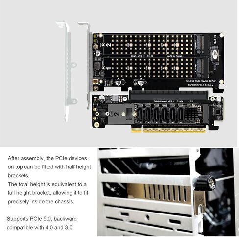 بطاقة محول PCIe 5.0 إلى M.2 NVMe، تدعم 2 SSD مع تصميم PCIe 5.0 المتشعب، متوافقة مع الإصدارات السابقة مع 4.0 3.0، وأجهزة الكمبيوتر المكتبية وأنظمة تخزين المؤسسات in Kuwait