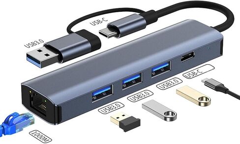 Portable USB-C to Gigabit Ethernet Adapter - 1000Mbps Network Bridge for High-Speed Internet - 100 Gigabyte Silver in Kuwait