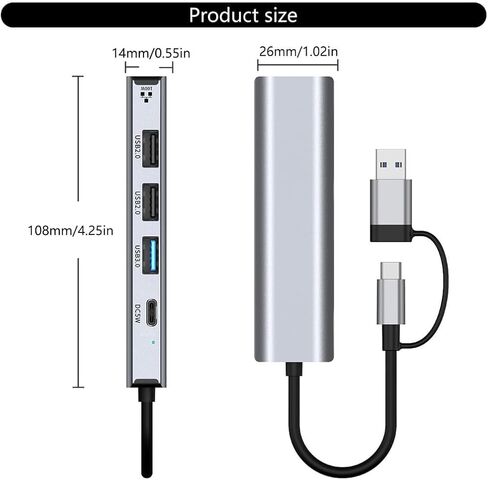 Portable USB-C to Gigabit Ethernet Adapter - 1000Mbps Network Bridge for High-Speed Internet - 100 Gigabyte Silver in Kuwait
