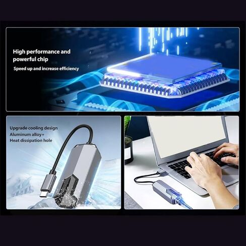محول USB-C محمول إلى Gigabit Ethernet - جسر شبكة بسرعة 1000 ميجابت في الثانية لمستخدمي الأجهزة المحمولة - رأس مزدوج 2 في 1 in Kuwait