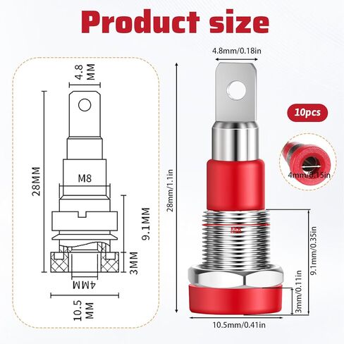 10 Pcs 4mm Female Banana Plug Connectors, Copper Banana Jack Sockets Mount Binding Post Adapter for DIY Test Projects Speaker Terminal or 4mm Banana Jack Socket (Black and Red) in Kuwait