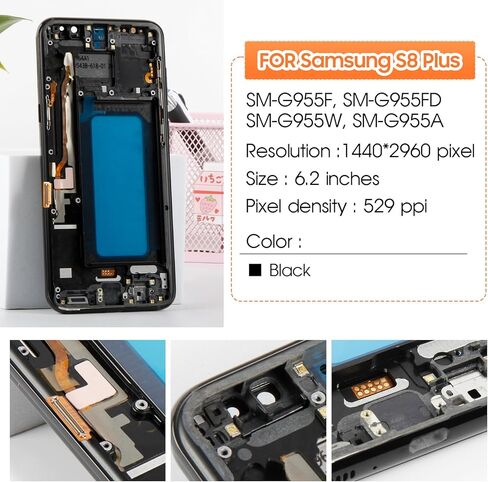 شاشة Incell لهاتف Samsung Galaxy S8 Plus استبدال الشاشة لشاشة Galaxy S8+ LCD SM-G955F، SM-G955W، SM-G955A أجزاء إصلاح مجموعة التحويل الرقمي التي تعمل باللمس مع إطار (أسود بدون وظيفة بصمة الإصبع) in Kuwait