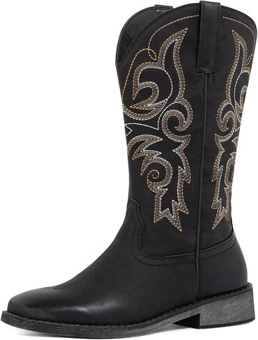 SheSole Women's Wide Width Cowboy Boots Square Toe Mid Calf Western Cowgirl Boots in Saudi Arabia