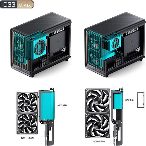 حافظة كمبيوتر JONSBO D33 Wood Black Micro ATX، حافظة MATX عالية تدفق الهواء مع لوحة من الزجاج المقسى، 9 أوضاع للمروحة، توافق عالٍ، تدعم MATX BTF MB، وحدة معالجة الرسومات 435 مم/360AIO/172 مم مبرد هواء، ATX/SFX PSU، خشب in Kuwait