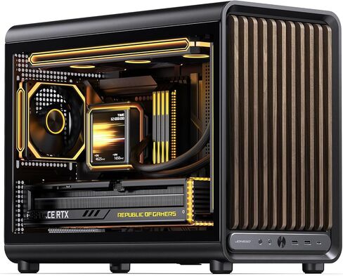 حافظة كمبيوتر JONSBO D33 Wood Black Micro ATX، حافظة MATX عالية تدفق الهواء مع لوحة من الزجاج المقسى، 9 أوضاع للمروحة، توافق عالٍ، تدعم MATX BTF MB، وحدة معالجة الرسومات 435 مم/360AIO/172 مم مبرد هواء، ATX/SFX PSU، خشب in Kuwait