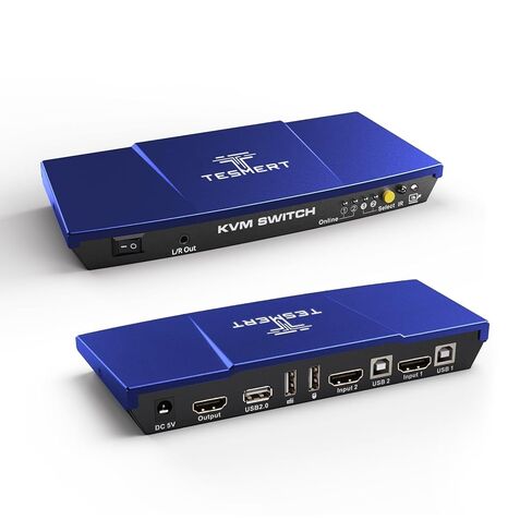 HDMI KVM Switch 1 Monitor 2 Computers, 4K@60Hz KVM Switches for 2 PC Sharing Monitor Keyboard Mouse, with EDID, L/R Out, HDR10 Dolby Vision, USB, Auto Scan, IR Hotkey Switch, 2 1.5m KVM Cable in Kuwait