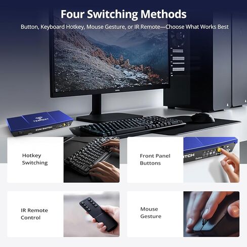 HDMI KVM Switch 1 Monitor 2 Computers, 4K@60Hz KVM Switches for 2 PC Sharing Monitor Keyboard Mouse, with EDID, L/R Out, HDR10 Dolby Vision, USB, Auto Scan, IR Hotkey Switch, 2 1.5m KVM Cable in Kuwait