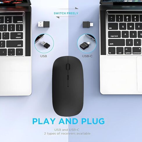 ماوس لاسلكي، ماوس بلوتوث لجهاز MacBook Pro/MacBook Air/Laptop/PC/Mac/iPad pro/كمبيوتر، بلوتوث 5.2/3.0 وجهاز استقبال USB من النوع C بسرعة 2.4 جيجا هرتز in Kuwait