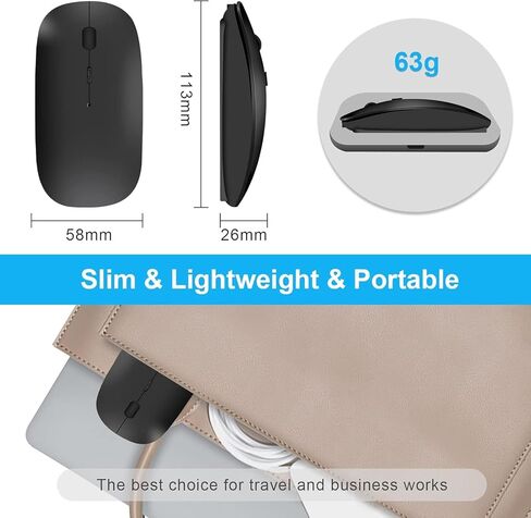 ماوس لاسلكي، ماوس بلوتوث لجهاز MacBook Pro/MacBook Air/Laptop/PC/Mac/iPad pro/كمبيوتر، بلوتوث 5.2/3.0 وجهاز استقبال USB من النوع C بسرعة 2.4 جيجا هرتز in Kuwait