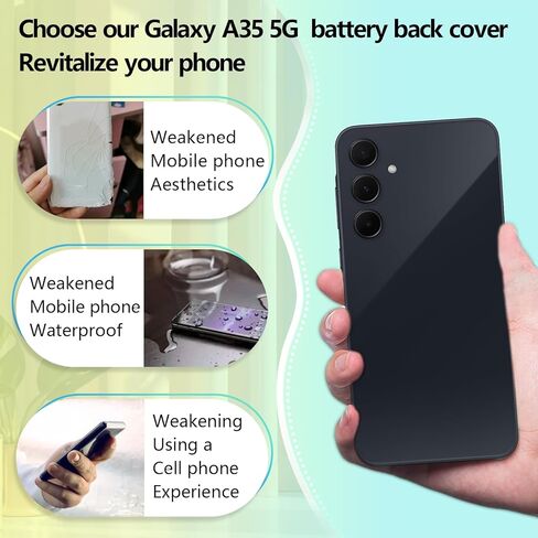 غطاء خلفي للبطارية YHX-US بديل لهاتف Samsung Galaxy A35 5G غطاء خلفي للباب مع طبقة حماية للكاميرا الخلفية + زجاج مقسى + مجموعة أدوات إصلاح (اللون: أسود) in Kuwait