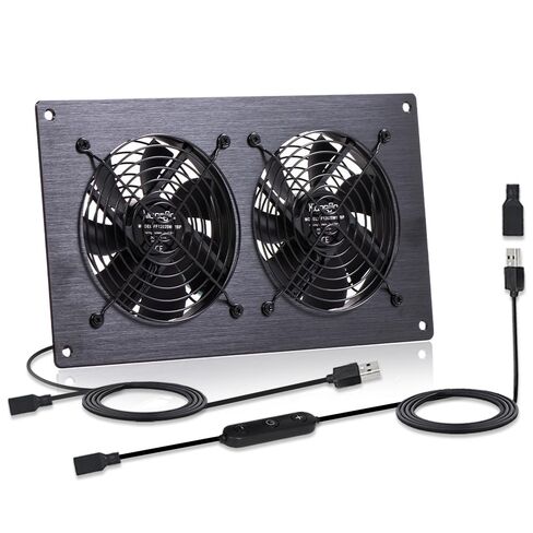 USB Dual 120MM Cabinet Fan 5V Quiet Cooling Fan DC 12V IPX5 Waterproof Fan System 12" with 10 Speed Control, for Home Theater AV Cabinet,Server Cabinet,Dog kennels,Greenhouse Cooling in Kuwait