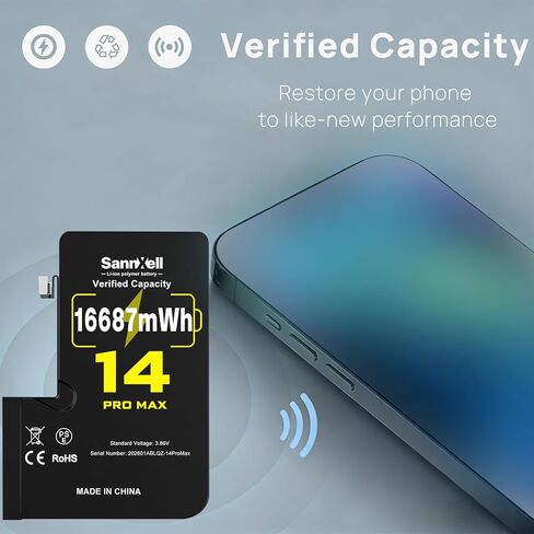 بطارية SannXell مطورة عالية السعة لاستبدال iPhone 14 Pro Max، 16687 ميجاوات في الساعة 0 دورة A2651 A2893 A2894 A2895 A2896، بطارية ليثيوم أيون طويلة الأمد للغاية مع مجموعة أدوات إصلاح كاملة in Kuwait