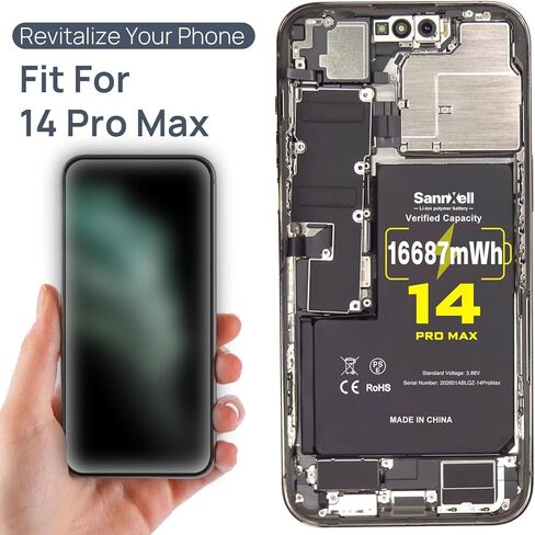 بطارية SannXell مطورة عالية السعة لاستبدال iPhone 14 Pro Max، 16687 ميجاوات في الساعة 0 دورة A2651 A2893 A2894 A2895 A2896، بطارية ليثيوم أيون طويلة الأمد للغاية مع مجموعة أدوات إصلاح كاملة in Kuwait