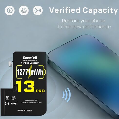 SannXell بطارية عالية السعة مطورة لاستبدال iPhone 13 Pro، 12771 ميجاوات في الساعة 0 دورة A2636 A2638 A2639 A2640 A2483، بطارية ليثيوم أيون طويلة الأمد للغاية مع مجموعة أدوات إصلاح كاملة in Kuwait