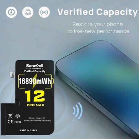 بطارية ليثيوم أيون مطورة ذات سعة عالية 16890 ميجاوات في الساعة 0 دورة لهاتف iPhone 12 Pro Max، بطارية ليثيوم أيون طويلة الأمد للغاية بديلة A2342، A2410، A2412، A2411 مع مجموعة أدوات إصلاح كاملة in Kuwait