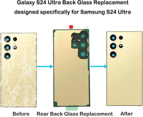 استبدال الزجاج الخلفي لهاتف Galaxy S24 Ultra متوافق مع Samsung Galaxy S24 Ultra، وGalaxy S24 Ultra 5G استبدال الزجاج الخلفي مع عدسة الكاميرا المثبتة مسبقًا + لاصق + أدوات إصلاح (ذهبي أصفر) in Kuwait