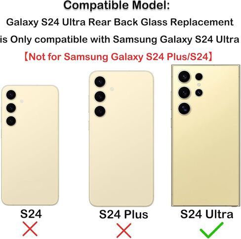 استبدال الزجاج الخلفي لهاتف Galaxy S24 Ultra متوافق مع Samsung Galaxy S24 Ultra، وGalaxy S24 Ultra 5G استبدال الزجاج الخلفي مع عدسة الكاميرا المثبتة مسبقًا + لاصق + أدوات إصلاح (ذهبي أصفر) in Kuwait