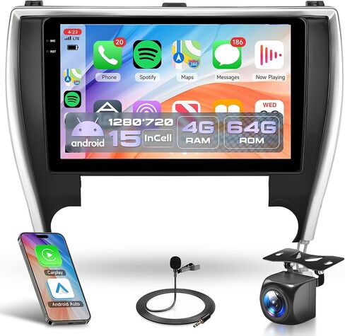 راديو ستيريو للسيارة 4Core 4G+64G Android 15 Rimoody لسيارة Toyota Camry 2015 2016 2017، Carplay Andorid Auto Mirror Link 10 بوصة INCELL Touchscreen GPS WiFi Bluetooth 5.0 SWC in Kuwait