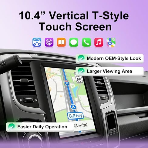 ستيريو سيارة Android 14 لسيارة Dodge RAM 1500 2500 3500 2013-2018، راديو بشاشة لمس 10.4 بوصة مع CarPlay اللاسلكي وAndroid Auto، وحدة رأس 8 النواة 4 جيجابايت + 64 جيجابايت، التحكم في تكييف الهواء، نظام تحديد المواقع العالمي (GPS)، BT، SWC، 4G LTE، التوصيل  in Kuwait