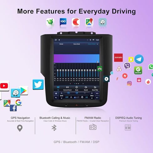 ستيريو سيارة Android 14 لسيارة Dodge RAM 1500 2500 3500 2013-2018، راديو بشاشة لمس 10.4 بوصة مع CarPlay اللاسلكي وAndroid Auto، وحدة رأس 8 النواة 4 جيجابايت + 64 جيجابايت، التحكم في تكييف الهواء، نظام تحديد المواقع العالمي (GPS)، BT، SWC، 4G LTE، التوصيل  in Kuwait