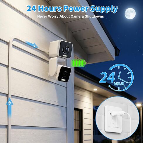25FT Outdoor Power Adapter for WYZE Pan V3/ V4/ Duo Cam Pan, Cam V4/ V3/ Cam OG, IP67 Waterproof White Outdoor Extension Cord Flat Charging Cable for WYZE Camera (L-Shaped Micro-USB Cable Included) in Kuwait