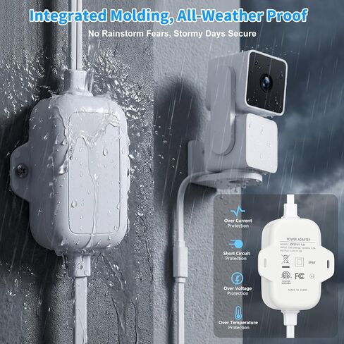 25FT Outdoor Power Adapter for WYZE Pan V3/ V4/ Duo Cam Pan, Cam V4/ V3/ Cam OG, IP67 Waterproof White Outdoor Extension Cord Flat Charging Cable for WYZE Camera (L-Shaped Micro-USB Cable Included) in Kuwait