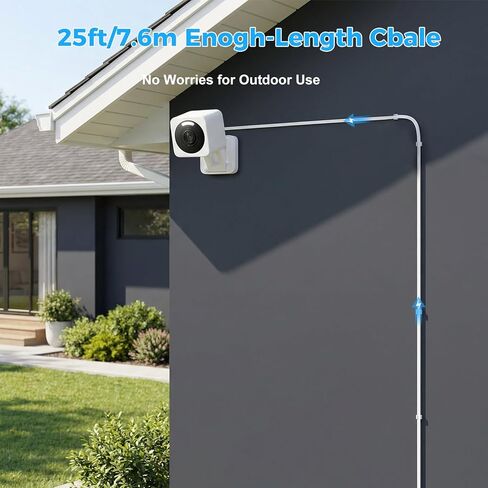 25FT Outdoor Power Adapter for WYZE Pan V3/ V4/ Duo Cam Pan, Cam V4/ V3/ Cam OG, IP67 Waterproof White Outdoor Extension Cord Flat Charging Cable for WYZE Camera (L-Shaped Micro-USB Cable Included) in Kuwait