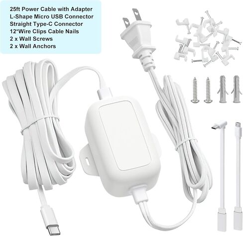 25FT Outdoor Power Adapter for WYZE Pan V3/ V4/ Duo Cam Pan, Cam V4/ V3/ Cam OG, IP67 Waterproof White Outdoor Extension Cord Flat Charging Cable for WYZE Camera (L-Shaped Micro-USB Cable Included) in Kuwait