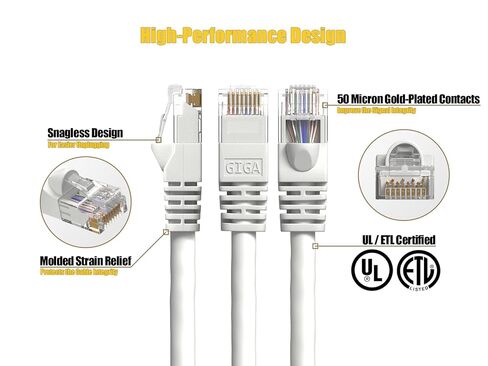 كابل إيثرنت Cat 6 550 ميجاهرتز UTP Snagless Ethernet، سلك تصحيح الشبكة (أبيض، 5 قدم) in Kuwait