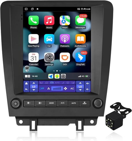 2+64G Android 14 Double Din Car Stereo for Ford Mustang 2010-2014 مع شاشة لمس 9.7 بوصة راديو مدمج Carplay لاسلكي/Android Auto/GPS/Bluetooth/FM/AUX-in/عناصر التحكم في عجلة القيادة/كاميرا احتياطية in Kuwait