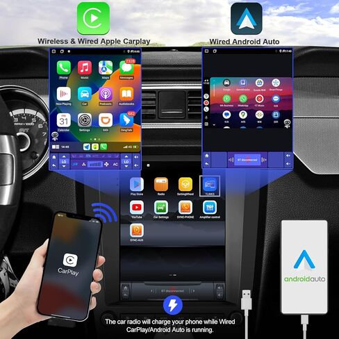 2+64G Android 14 Double Din Car Stereo for Ford Mustang 2010-2014 مع شاشة لمس 9.7 بوصة راديو مدمج Carplay لاسلكي/Android Auto/GPS/Bluetooth/FM/AUX-in/عناصر التحكم في عجلة القيادة/كاميرا احتياطية in Kuwait