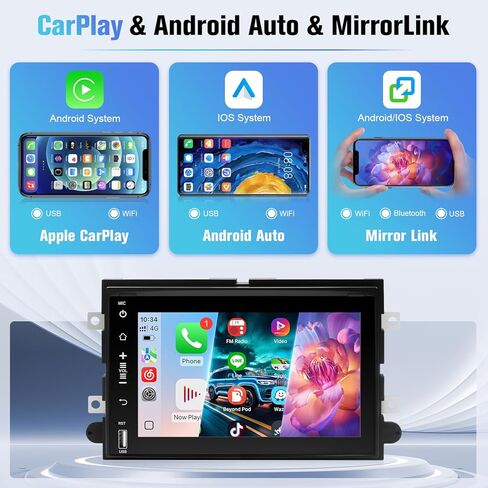راديو سيارة Naifay 8Core Android 12 لسيارة Ford F150 2004-2008، F250 F350 2005-2016، شاشة لمس 7 بوصة لسيارة Mustang Escape Edge Explorer Focus Stereo مع Carplay Android Auto GPS WiFi BT+Canbus MIC in Kuwait