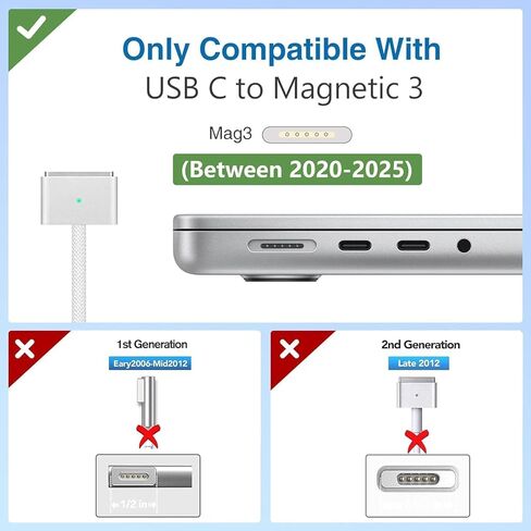 شاحن Mag 3 بقدرة 140 واط، شاحن Mac Book Pro، محول طاقة USB-C بقدرة 140 واط، كابل USB-C إلى Mag 3، متوافق مع Mac Book Pro/Air 13/14/15/16 بوصة M1 M2 M3 M4 (بين 2021-2025) in Kuwait