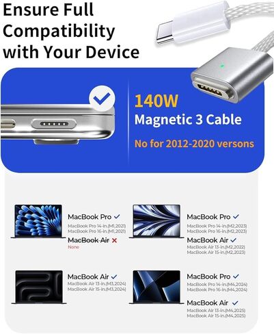 شاحن Mag 3 بقدرة 140 واط، شاحن Mac Book Pro، محول طاقة USB-C بقدرة 140 واط، كابل USB-C إلى Mag 3، متوافق مع Mac Book Pro/Air 13/14/15/16 بوصة M1 M2 M3 M4 (بين 2021-2025) in Kuwait