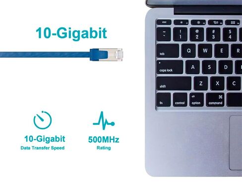Monoprice Cat6A Ethernet Patch Cable - Slim Flat U/FTP 32AWG Molded Boot 1ft Blue in Kuwait