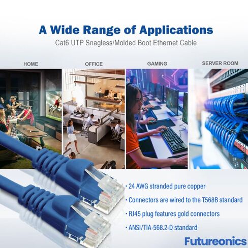 (10 Pack Cat 6 Ethernet Cable 8 Feet Blue UTP Booted 8 FT Computer Network Cable, Internet Cable, Cat 6 Cable in Kuwait