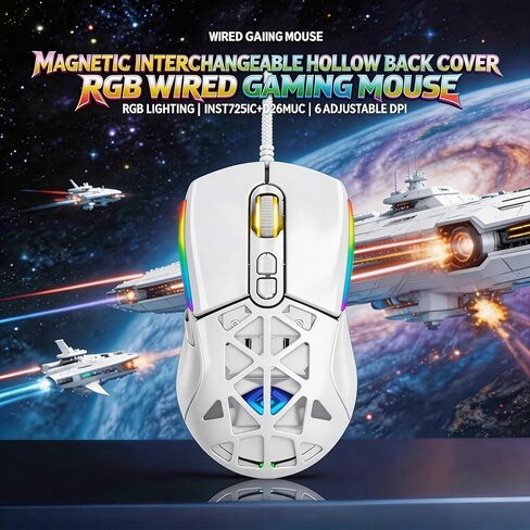 2026 Upgraded Version High-Performance Wired Gaming Mouse, 7200 DPI, RGB, Anti Slip Roller, Interchangeable Magnetic Back Cover ，59 Inch Cable, Ergonomic Design, Suitable for PC/Mac in Kuwait