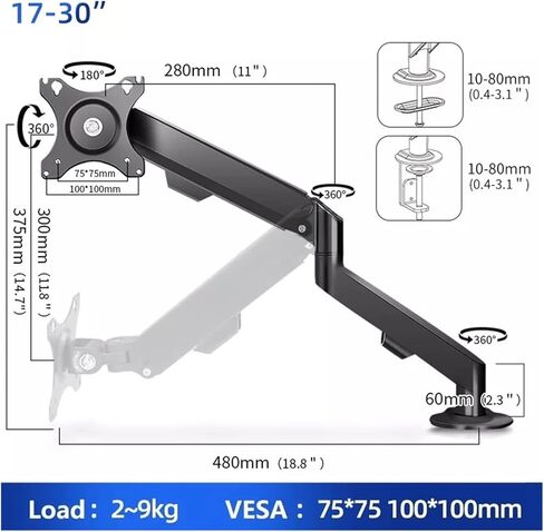 Screen Stand, 17-30 Inch Long Arm Monitor Bracket Desktop Computer Screen Rotating Telescopic Table Clip Bracket Base Monitor Stand in Kuwait