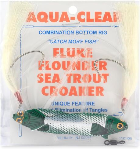 Aqua-Clear Hi-Lo Fishing Rig Teaser Lure, Saltwater Fishing Rig for Flounder Fluke Sea Trout Croaker, 3/0 Wide Gap Hook, 40lb Mono Leader, T Standoff, Hair Teaser, Holographic Minnow in Kuwait