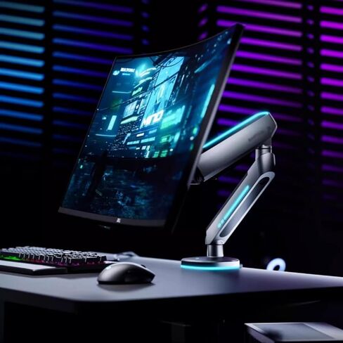 حامل شاشة مكتبي مقاس 27 بوصة - 45 بوصة حامل مكتبي لشاشة الألعاب مع 20 وضعًا لإضاءة RGB، وذراع شاشة واحد قابل للتعديل بالكامل يناسب الشاشات المسطحة/المنحنية/فائقة الاتساع in Kuwait
