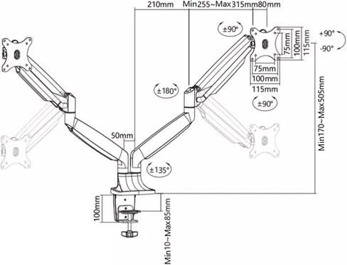 Monitor Arm Dual Monitor Desk Mount for Max 32 Inch, 19.8 Lbs Screen, Aluminum Monitor Arm Mount Adjustable Gas Spring Monitor Arm with 75/100Mm Monitor Mount Arm in Kuwait