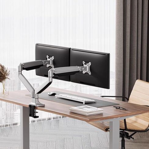 Monitor Arm Dual Monitor Desk Mount for Max 32 Inch, 19.8 Lbs Screen, Aluminum Monitor Arm Mount Adjustable Gas Spring Monitor Arm with 75/100Mm Monitor Mount Arm in Kuwait